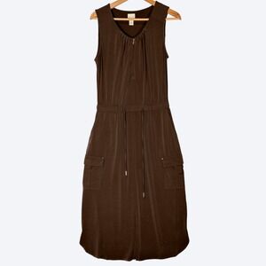 Chicos Chocolate Brown Sleeveless Cargo Utility Dress Womens S Chicos 0 Pockets